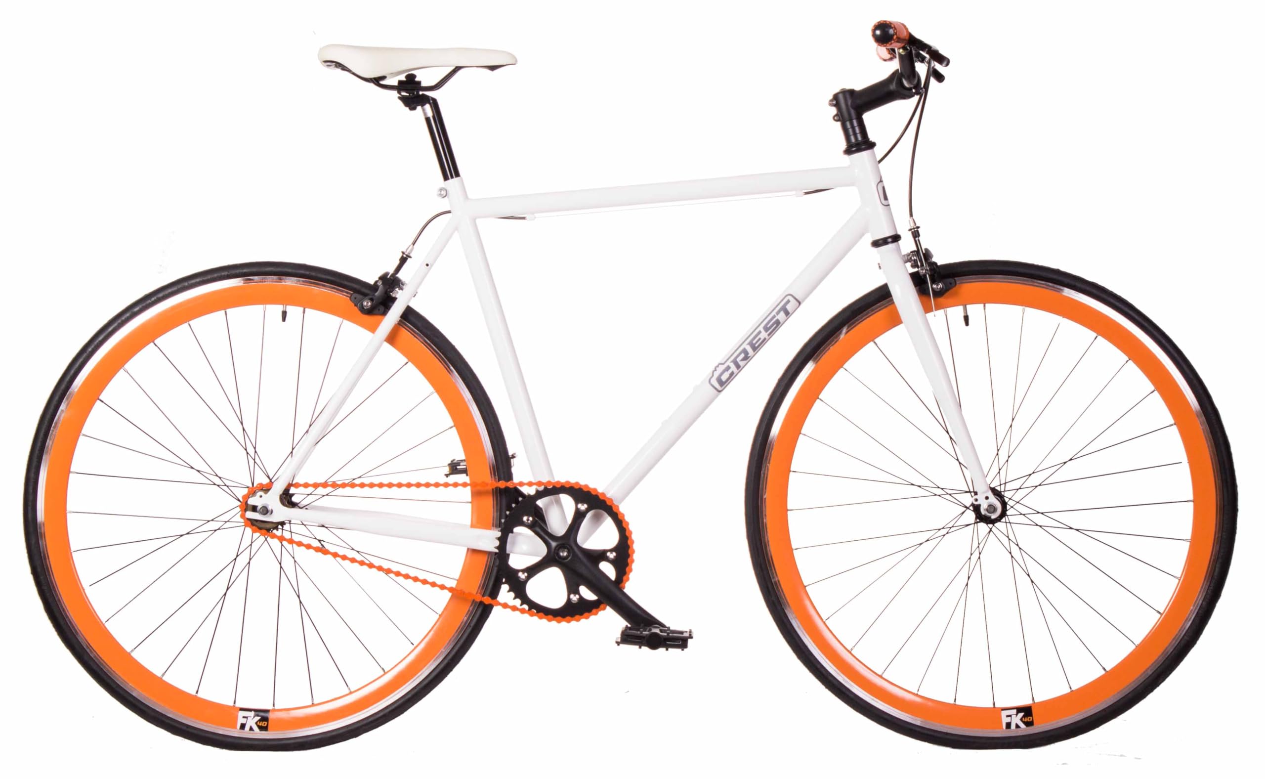 Bicicleta Fixie Single Speed Rueda Libre 700c 28", Bici Urbana Carretera Blanca Naranja