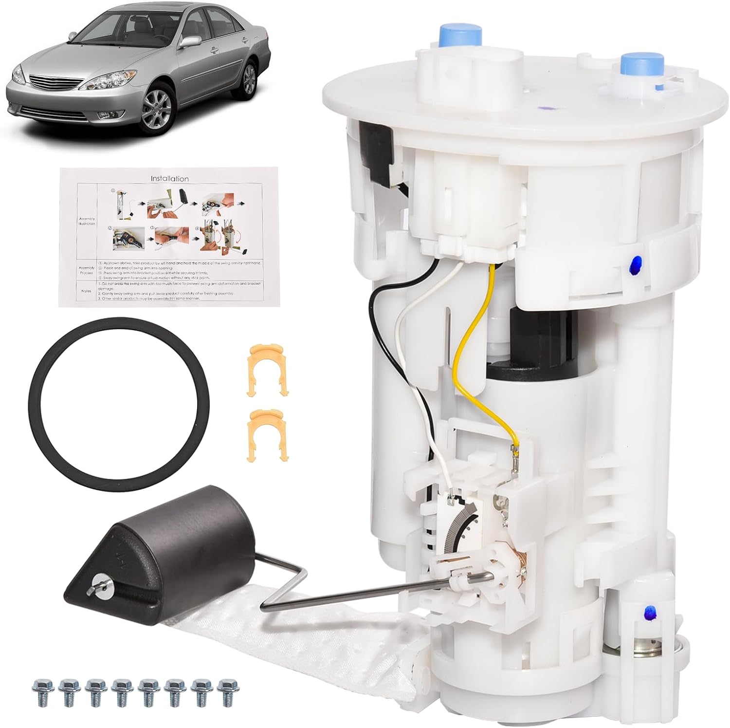 SP9160M Fuel Pump Assembly Fits for Toyota Camry 2004 2005 2006 2.4L 3.0L 3.3L L4 V6 Dual Port with Pressure Sensor, Replace SP9160M 90159A0022 7702406040 232170C010