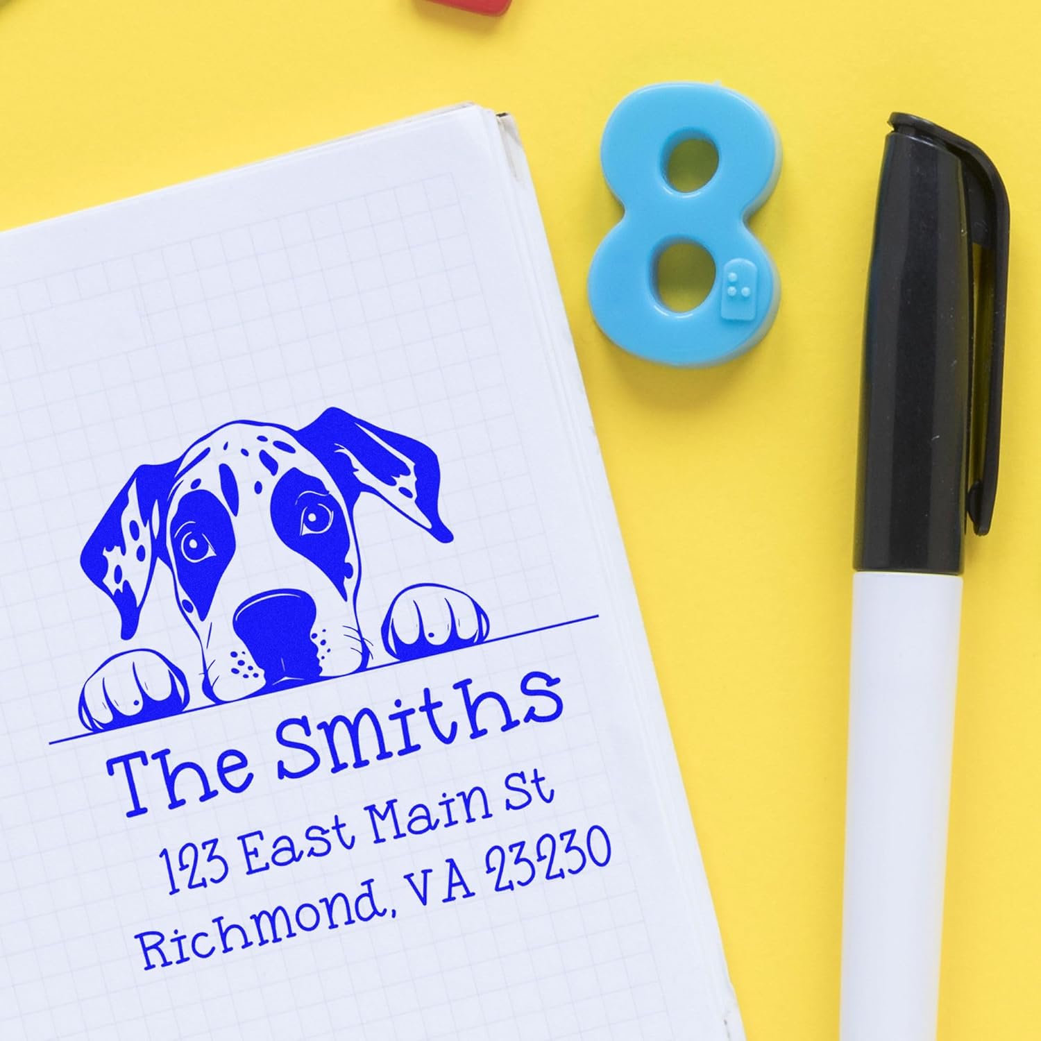 Great Dane Puppy Stamp - PSI Pre-Inked New Address Stamp, Ideal for Dog Lovers, Choice of 5 Vibrant Ink Colors, Size 1-5/8 Square - Ideal for Personalizing Letters, Envelopes, and Documents