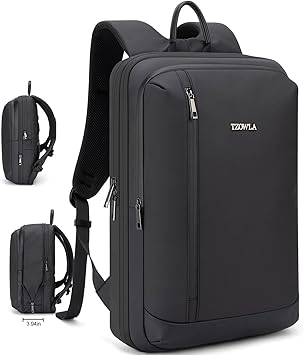 Tzowla Business Commute Laptop Backpack Fit 17.3 Inch Laptop,Slim & Expandable Waterproof Work Backpacks with Luggage Strap,Travel Lightweight Bag Gift for Men WomenBlack