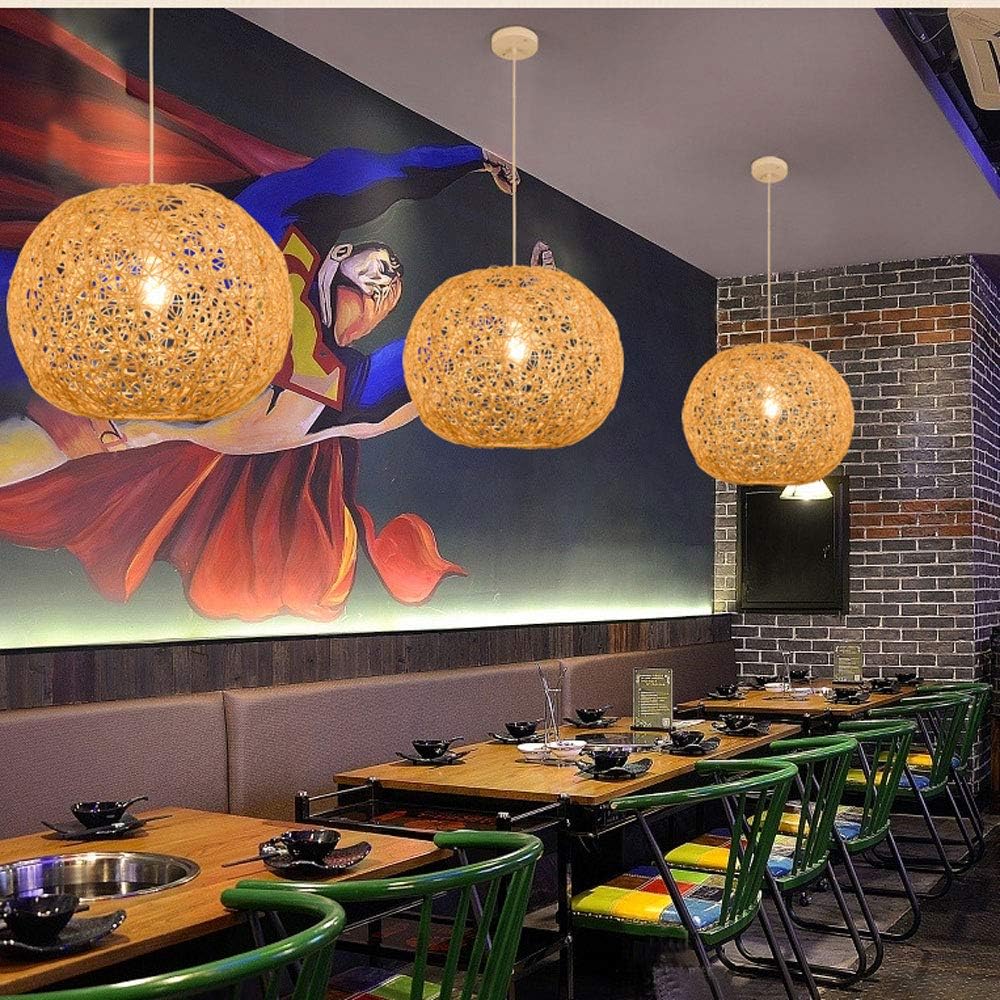 Japanese-Style Rattan Woven Chandeliers Handmade Wicker Rattan Round Lampshade Creative Pastoral Restaurant Cafe Ceiling Light Bar Bar Hanging Ceiling Lamp E27 Adjustable Lamps