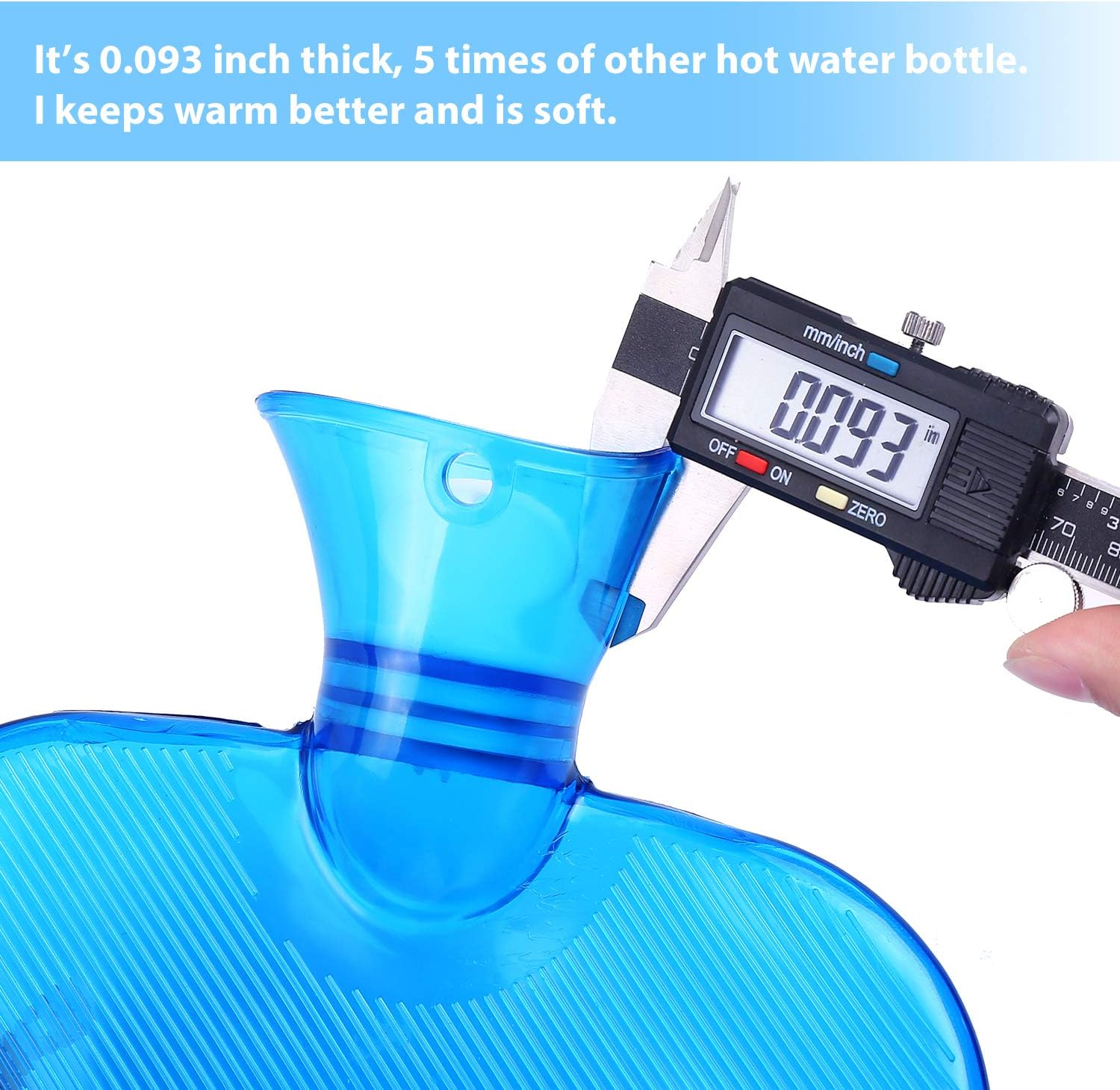 Hot Water Bottle with Cover, Ohuhu 2L Classic Premium Transparent Hot or Cold Water Bag with Knit Cover for Pain Relief Hot Pack Therapy 2000ml 68oz, Blue, Home and Outdoor