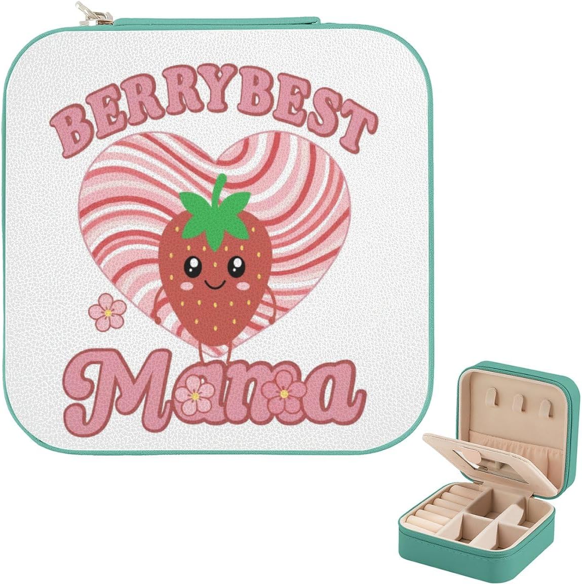 Pink Striped Heart Jewellery Box for Women, Pu Leather Small Travel Jewellery Box with Mirror, Organiser for Bracelet Trinket, Women Travel Essentials, Gift, Teen Presents Girls