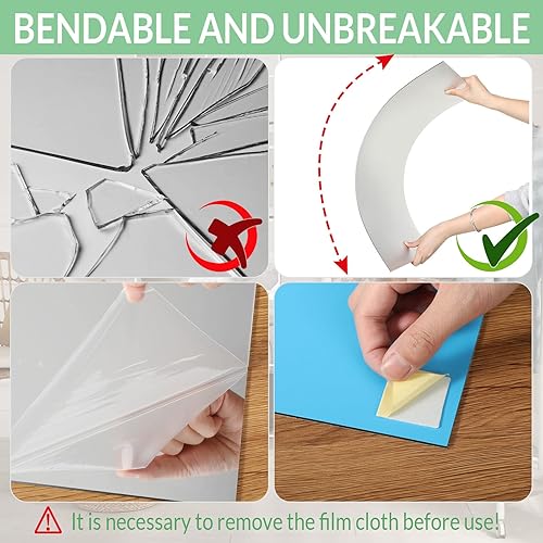 Miniatura 3 de Queekay 5 piezas espejos de gimnasio en casa de 30.5 x 61 cm, azulejos de espejo de pared acrílicos de 2mm de grosor, hojas de espejo autoadhesivas