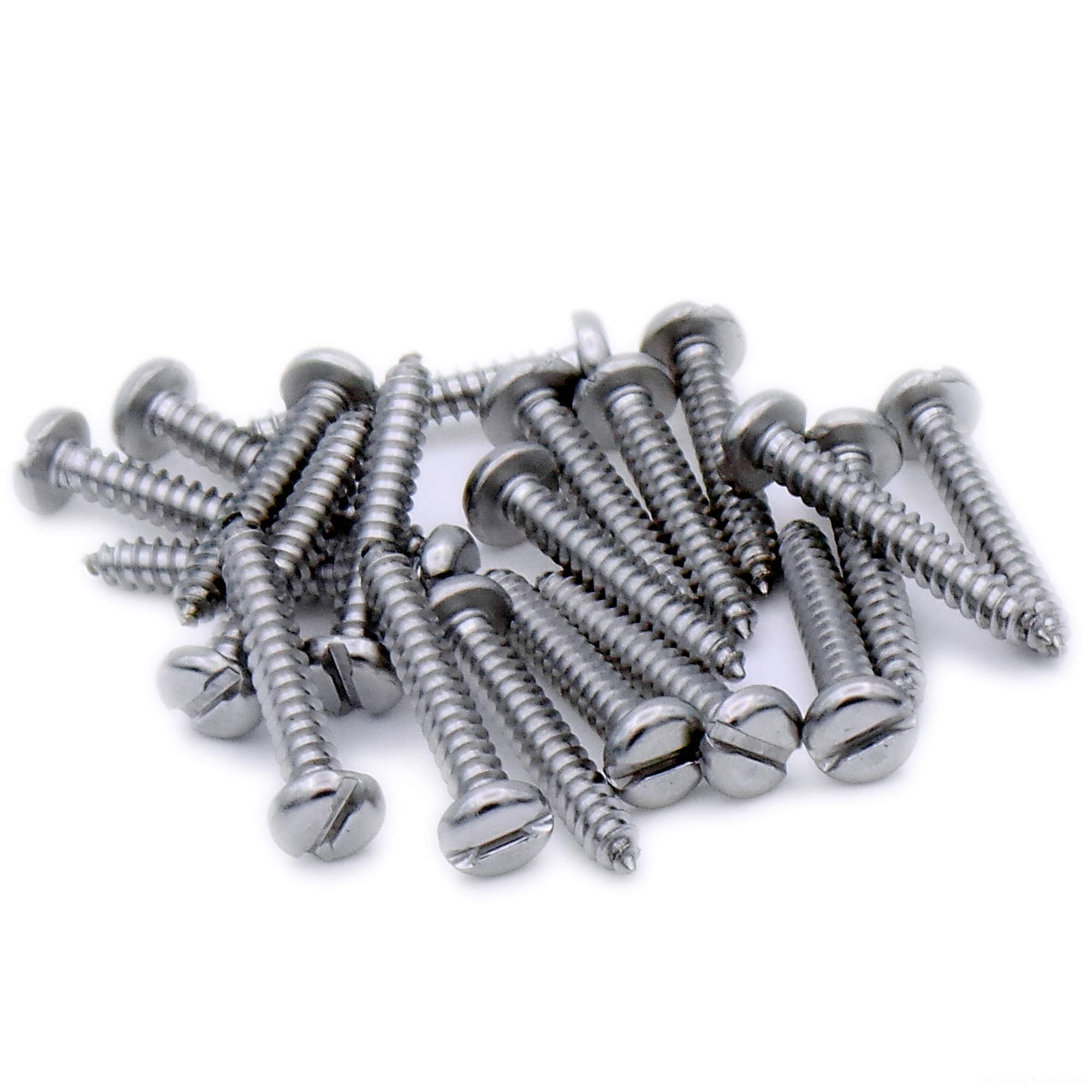 Singularity Supplies Silver No.4 X 0.875 (2.9Mm X 22Mm) Slot Pan Self-Tapping Screw - Stainless Steel (A2) (Pack Of 20)
