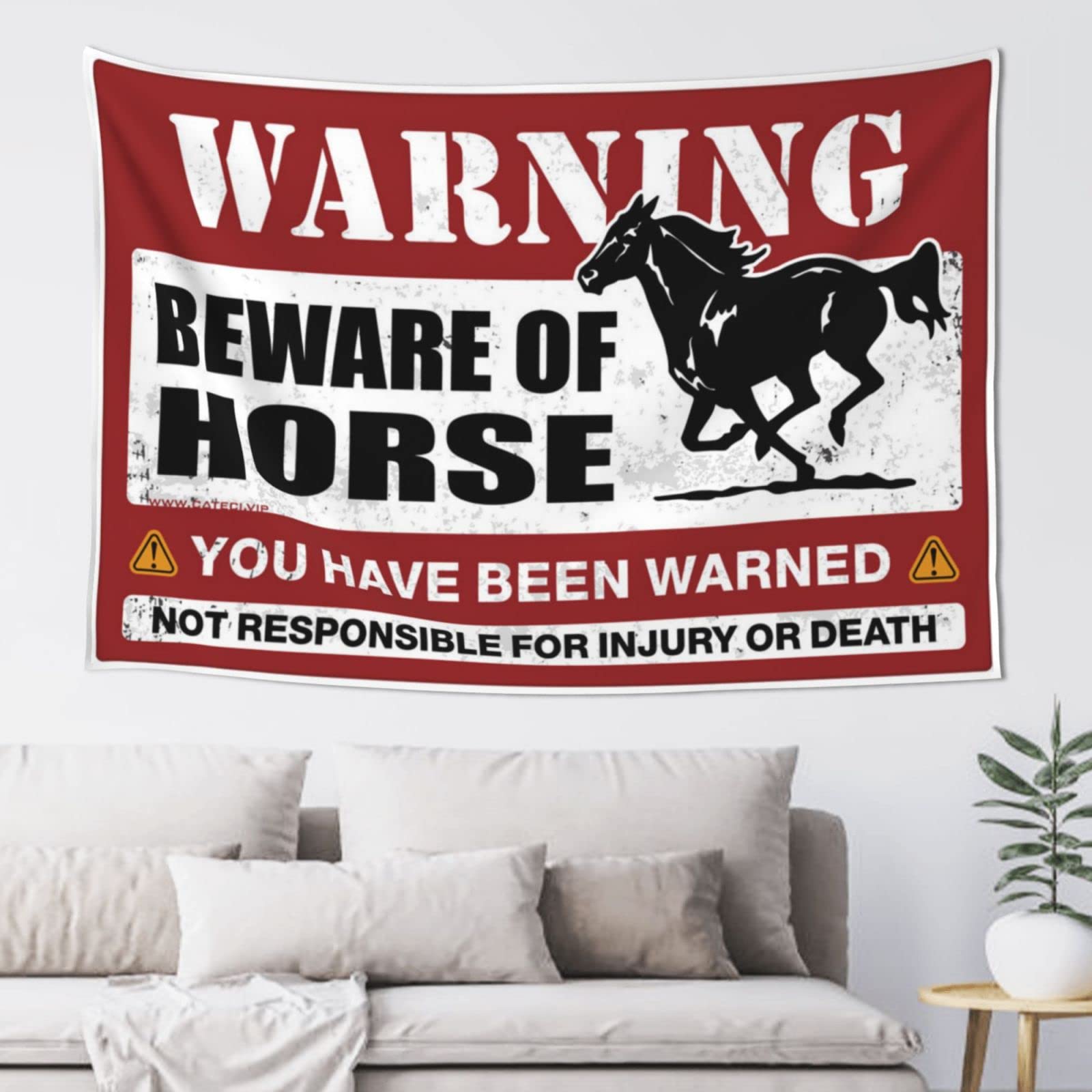 PRAVOXI Garage Decor For Men Beware Of Horse Tapestry Man Cabe Decor Vintage Bar Decor(75X100CM)