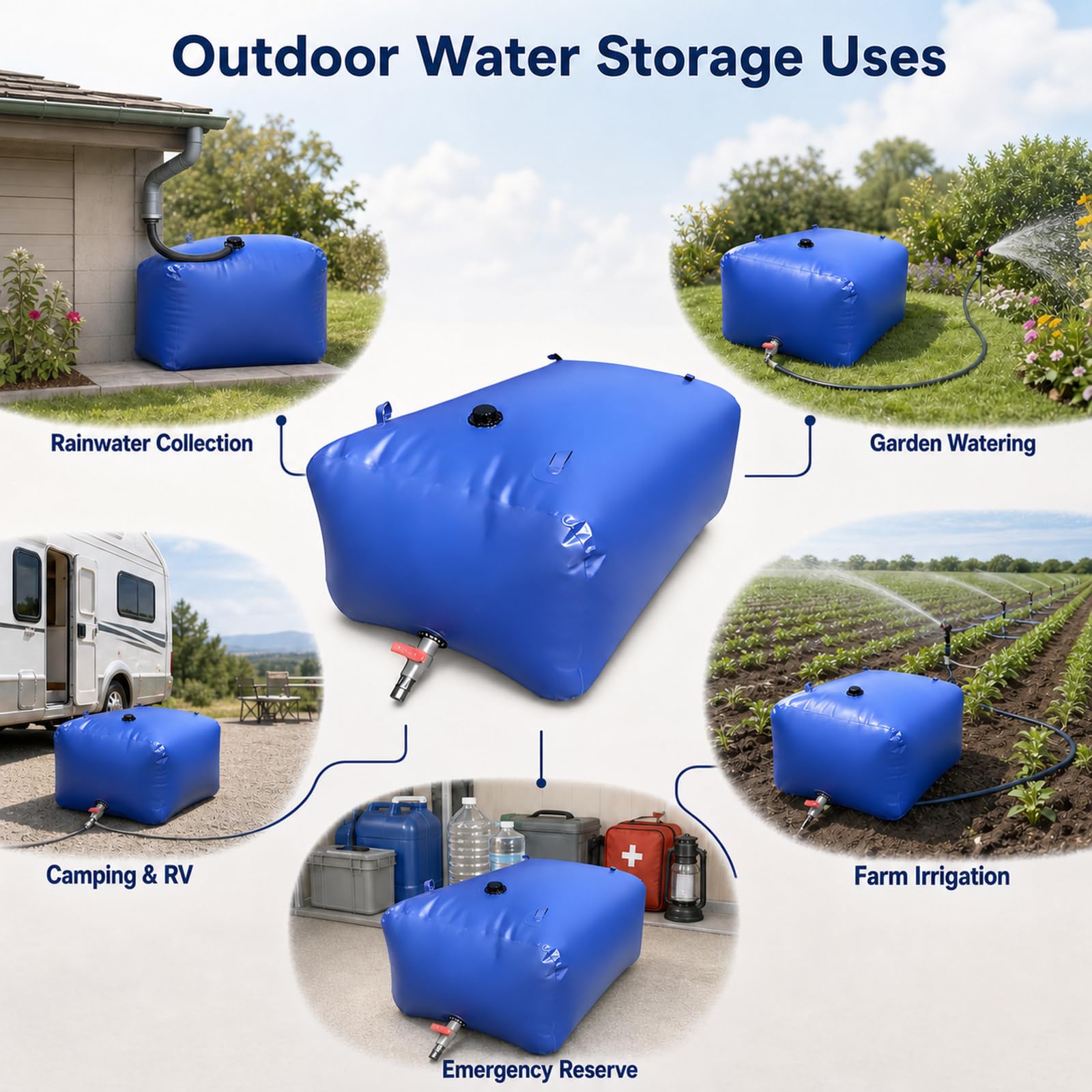 Bolsa De Agua Plegable Engrosada,DepóSito De Agua Plegable De PVC,Vejiga del Almacenamiento De Agua con VáLvula,FáCil De Usar,para Acampar,para Resistencia A La SequíA,Riego