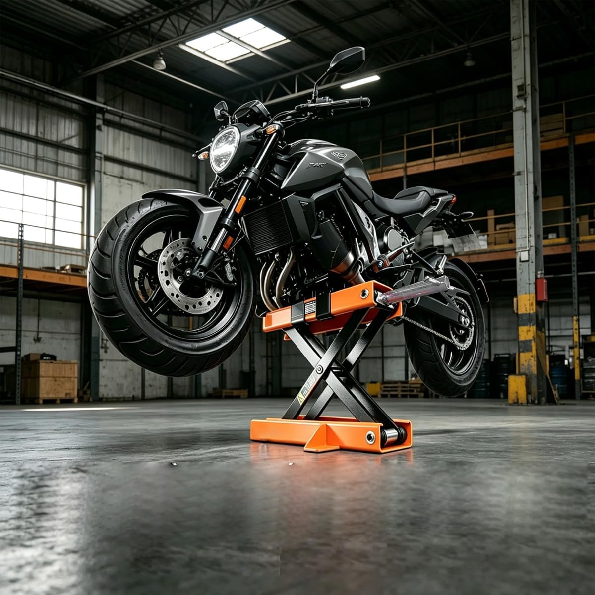 Motorcycle Jack, 1100 LBS Heavy Duty Wide Deck Motorcycle Lift Stand with Safety Pin & Crank Handle, 3.7"-16" Adjustable Height Hoist Stand Stand for Street Bikes, Cruiser, Touring Motorcycles, ATV