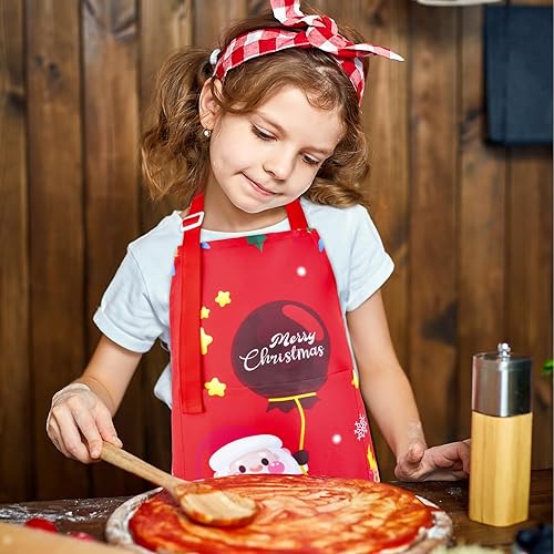 Miniatura 4 de Sylfairy Delantales para niños y niñas, delantal de unicornio arcoíris para niños, delantales de cocina para chef (árbol de Navidad, mediano, 6-12