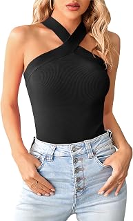 Women Criss Cross Halter Tank Top Solid Ribbed Sleeveless Shirts Vest Summer Casual Basic Cami Tops