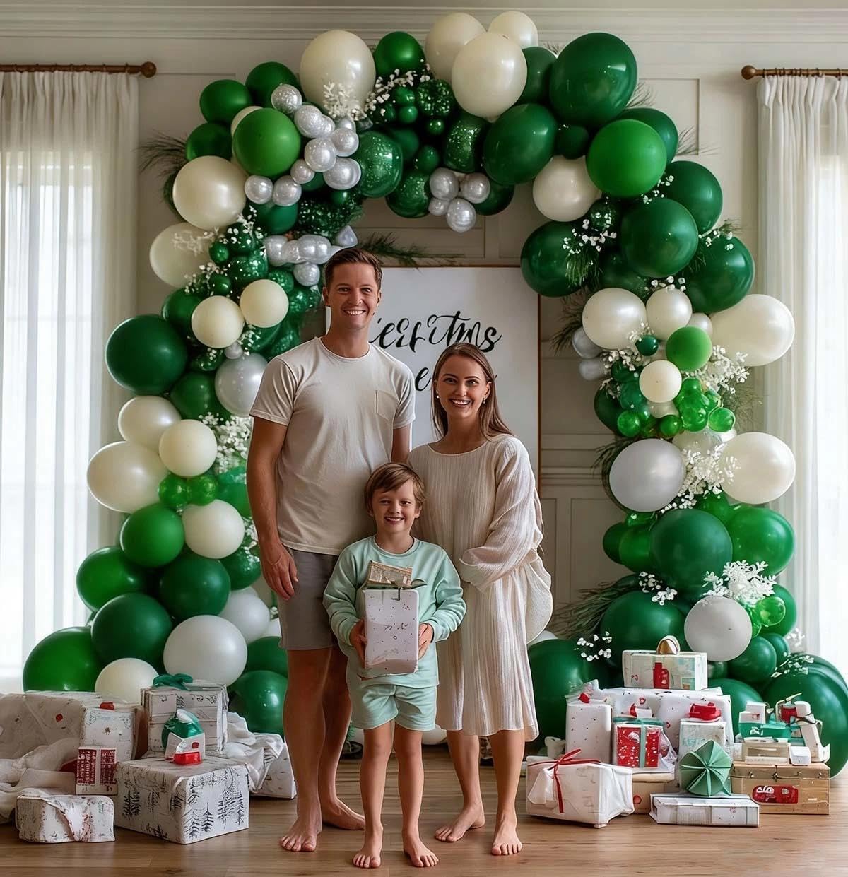 Green White Balloon Garland Double Stuffed Latex Emerald Green Sand White Cream Grey Pearl Balloon Arch Different Sizes for Christmas Wild One Wedding Baby Shower Birthday Jungle Party Decor