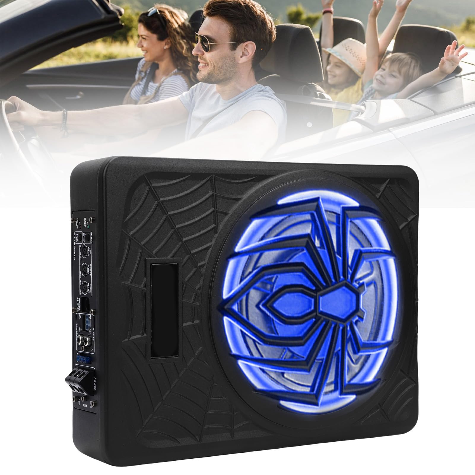 PUSOKEI 10-calowy 1250W Smukły Zasilany Subwoofer Samochodowy do