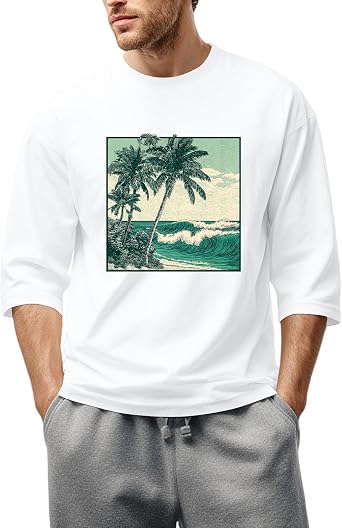 T Shirts for Men Trendy Graphic 3/4 Sleeve Tee Comfort Crewneck 2D Print Shirts Casual Loose Tops Fashion Blouses