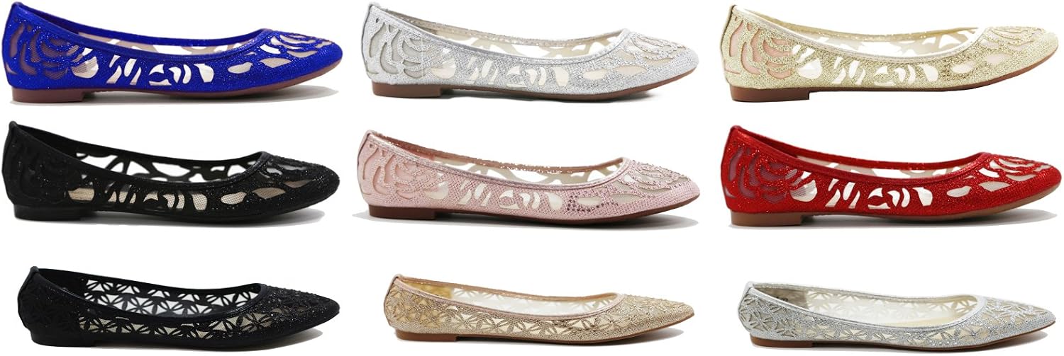 ANNA Walstar Women Basic Glitter Mesh Flat Slip on Shoes