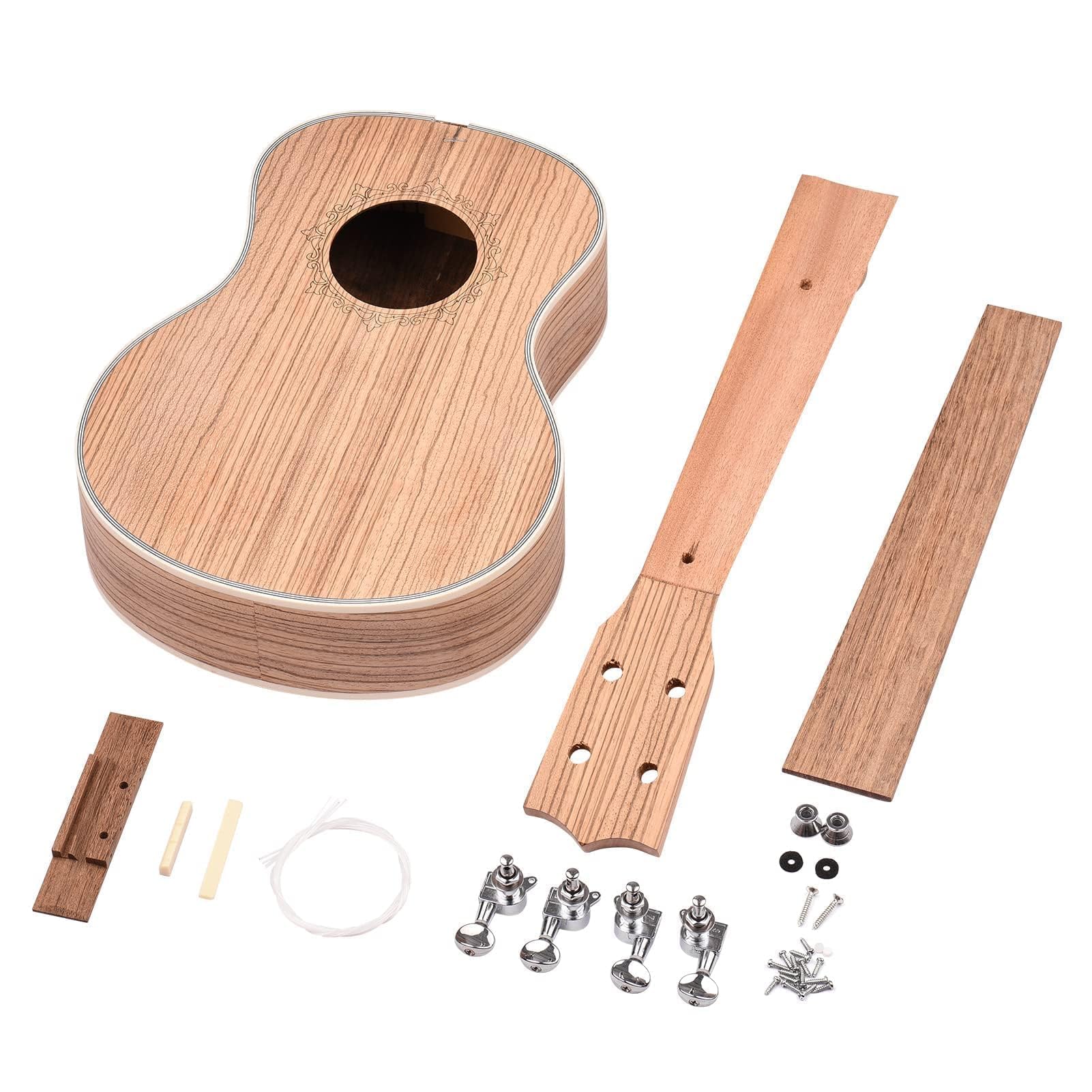 Kit de Bricolage de ukulélé en Bois Zèbre, Kit de Bricolage de ukulélé Ténor de 26 Pouces avec Panneau de Bois en Bois de Zèbre avec des Pèches
