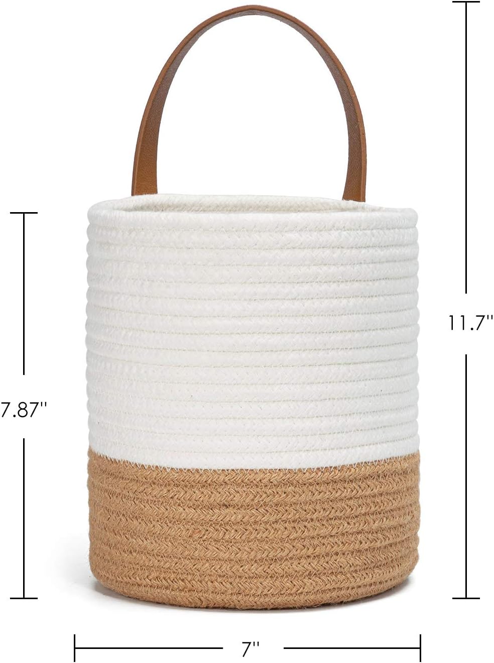 Goodpick 2pack Jute Rope Hanging Basket - Small Woven Fern Wall Hanging Baskets Flower Plants, Woven Basket Key Storage Baskets, White and Jute 7.87 x 7 x 11.7 inches