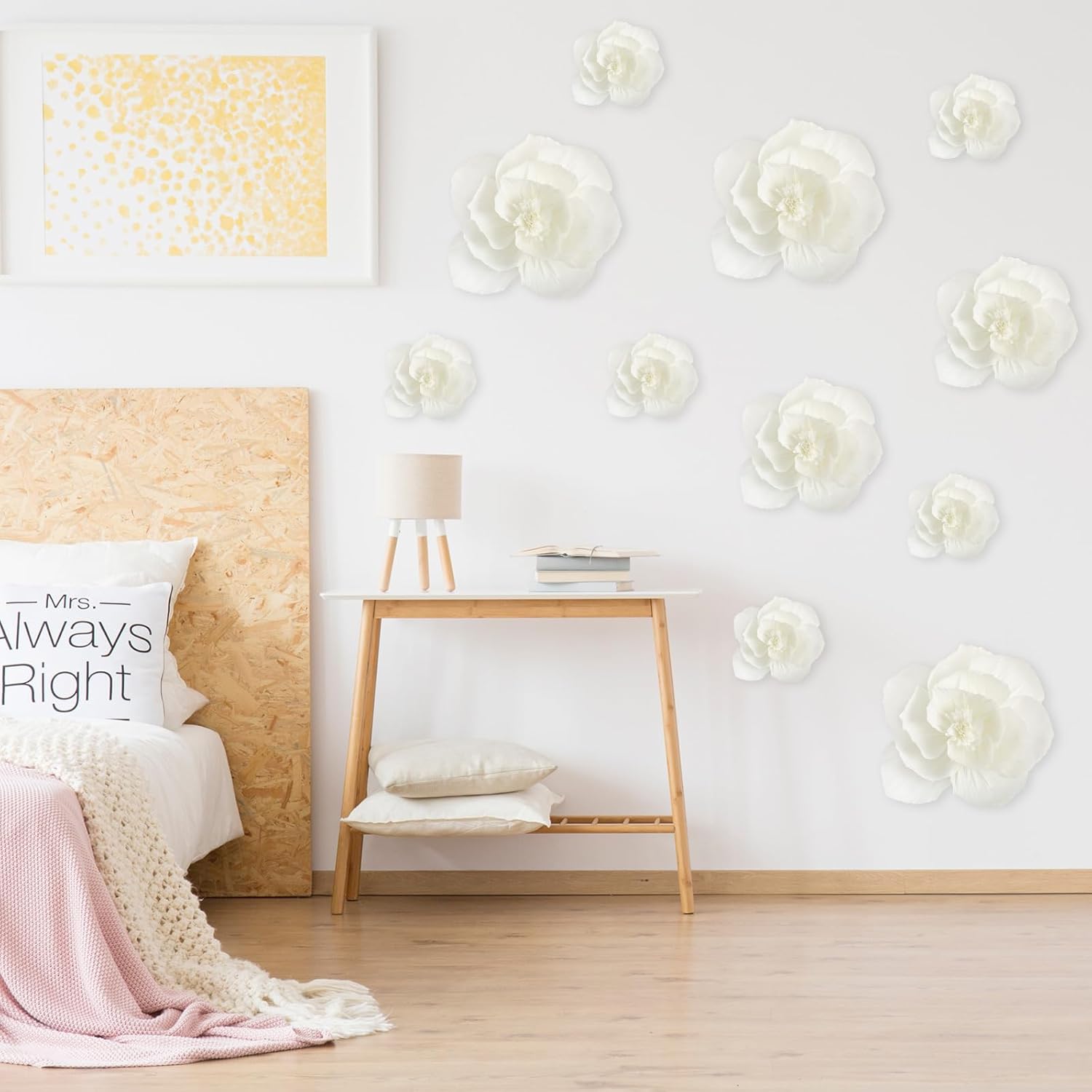 TaoBary 18 Pieces Mexican Paper Flowers Fiesta Crepe Paper Flowers Carnival Tissue Flowers Mexican Party Decorations for Wedding Birthday Cinco De Mayo Party 12,10,8 Inch(White Color)