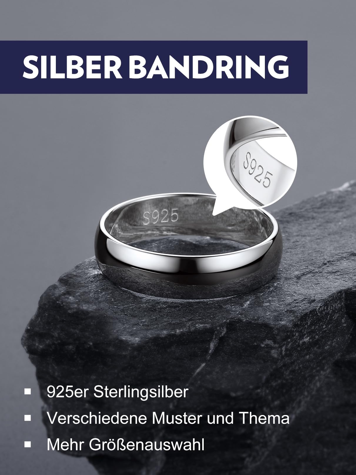 Bandmax Verlobungsring 925 Silber Ringe Damen Herren Ring Silber Ehering Trauringe 5mm breit Bandring Partnerring Silber Schmuck Ringgröße 47MM bis 67MM