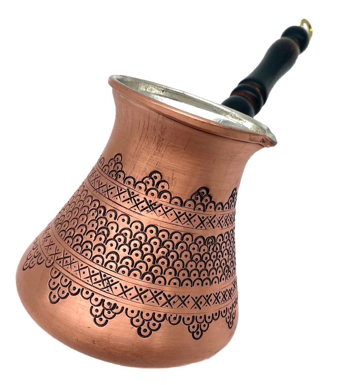 Cezvex-Areon-2 mm dicke Kaffeekanne, Kaffeekocher aus 100% Kupfer, handgraviert, türkische, arabische Mokkakanne, Cezve, Ibrik, Briki mit Holzgriff bis zu 4 Personen