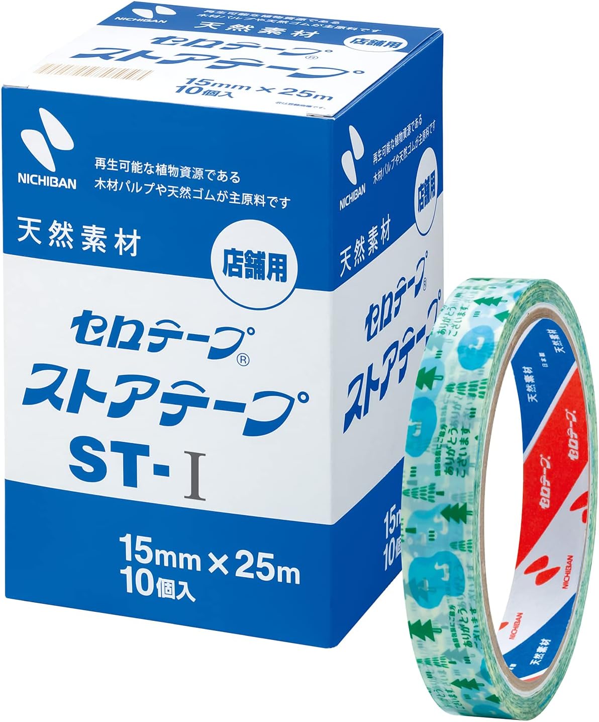 Nichiban ST-I10PAZ Cello Tape, Store Tape, 10 Rolls, 0.6 inches (15 mm) x 82.2 ft (25 m), Simple Packaging, Forest Lakeside
