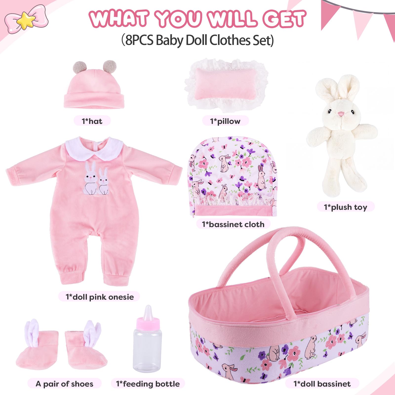 Xerteam Ropa Para Muñecas De 17 Cm – 3 Piezas Con Estampado De Cuadros Rosa, Diadema Y Bolsa De Flores – Sin Muñeca