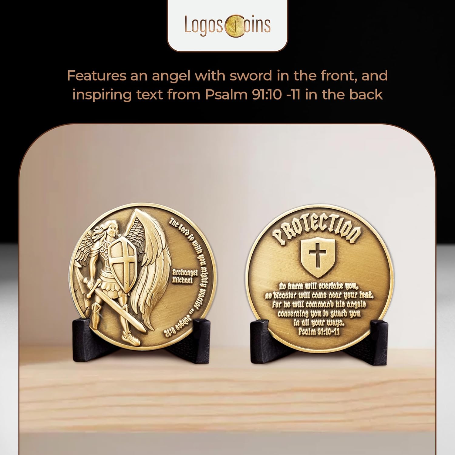 10Pc Archangel Michael Challenge Coin, Quis Ut Deus - 1.75" Antique Gold-Color Plated St Michael Prayer Token - Commemorative Religious Coins - Christian Coin Gifts for Collectors, Bible Study