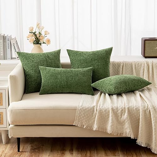 Miniatura 3 de Woaboy Paquete de 2 fundas de almohada de felpilla suave de 16 x 16 pulgadas, color liso verde musgo, decoración del hogar para sofá, sala de estar