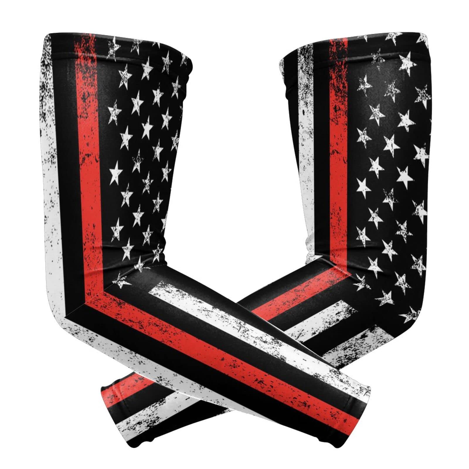 ZGXJJPP Firefighter Firefighting Flag Arm Sleeves for Men or Women Compression Cooling Ice Silk UV Sun Protection Arm Sleeves Sports Protection Tattoo Cover Sleeves