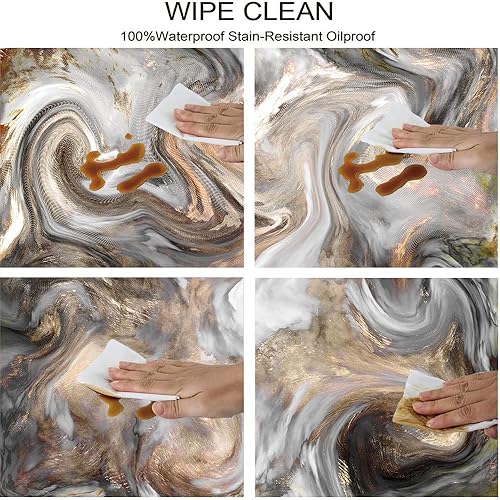 Miniatura 91 de Mantel cuadrado de mármol, patrón de granito natural con efectos de rastro de manchas nubladas, imagen de mármol, borde elástico, adecuado para Gris