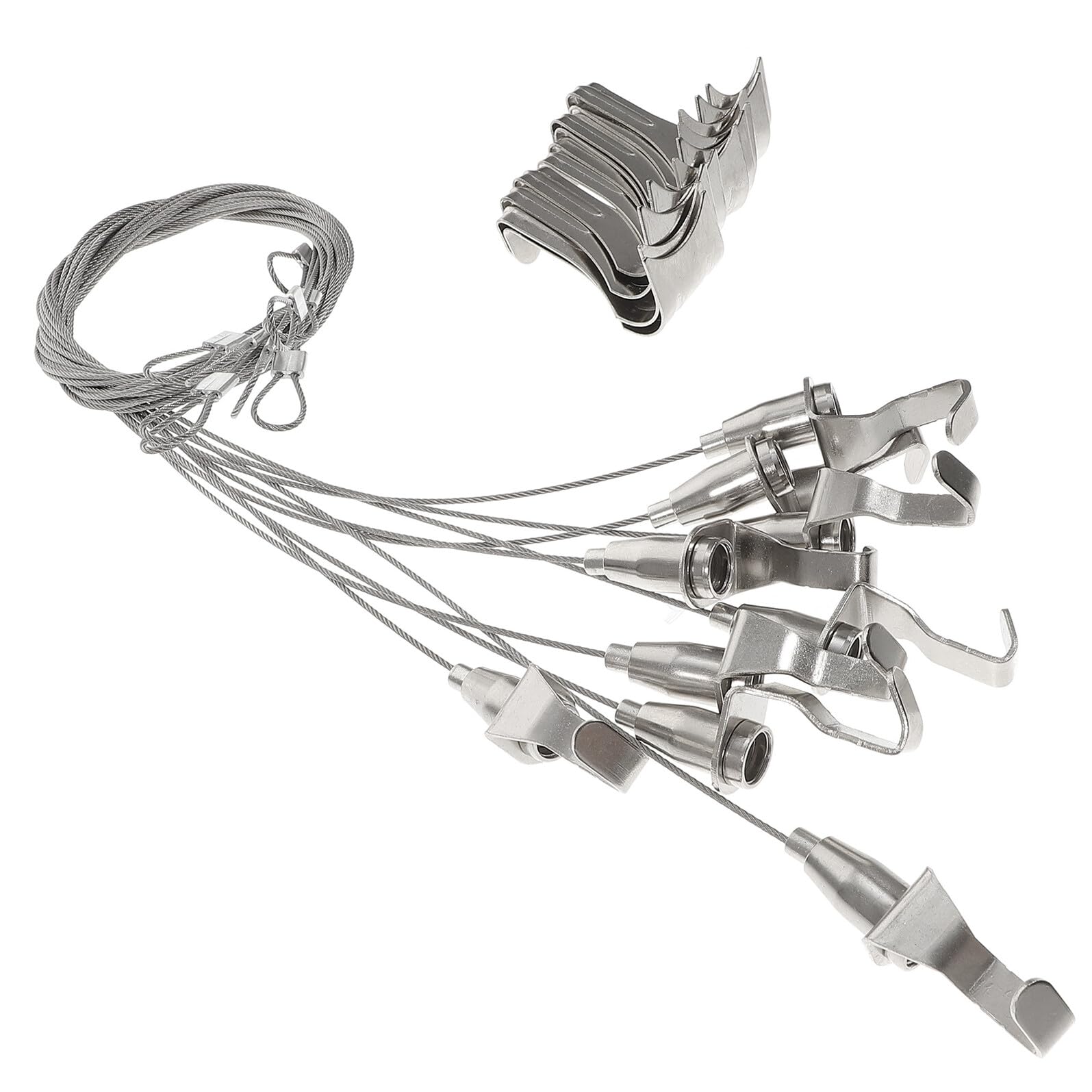 BESTonZON Set 10 Ganci per Quadri in Acciaio Inossidabile Regolabili per Filo Appendiquadri da Parete, Kit per Appendere Opere D'arte Capacità 30kg Colore Argento