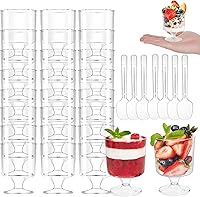 Vista 5 de Youeon 50 Pack Mini Plastic Dessert Cups with Spoons, 5 Oz Clear Appetizer Goblet Dessert Cup, Small Shooter Cups for Desserts, Appetizers