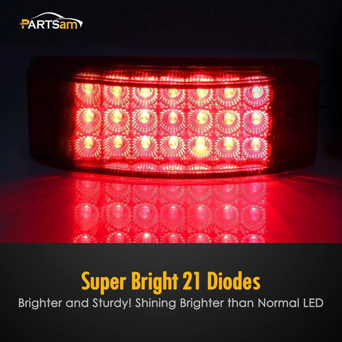 Partsam 4Pcs 2" X 6" Rectangular 21 Diodes Led Marker Lights 3 Wires w/Reflectors Surface Mount (2 Red + 2 Amber)
