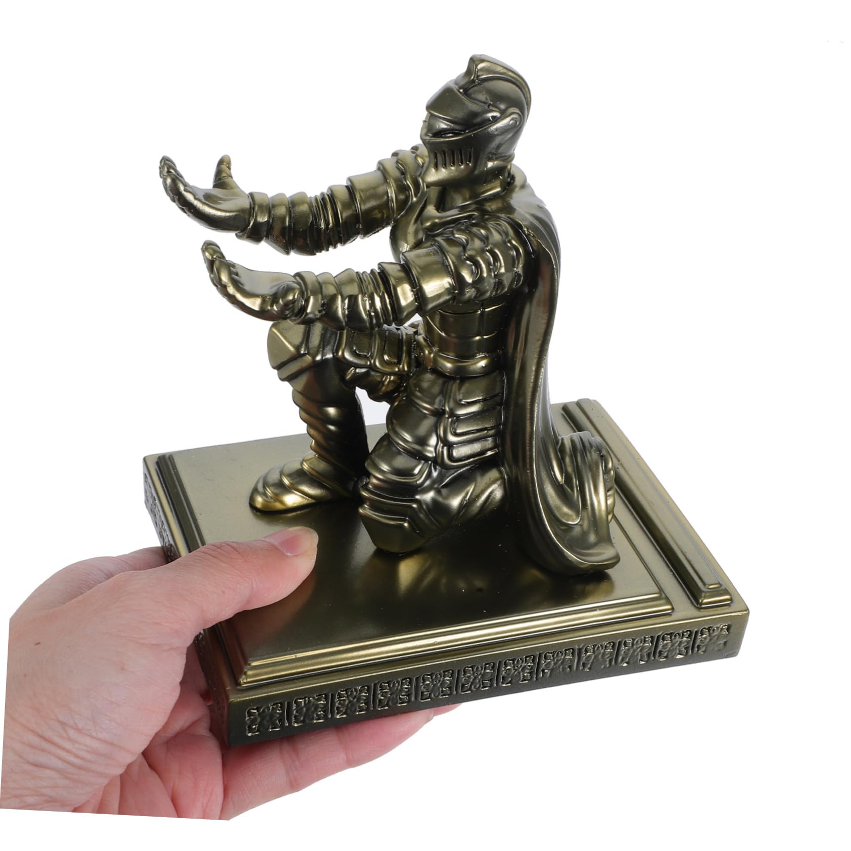 Gatuida Portapenne Statua Soldato Dorata Base Stabile Cavaliere Medievale in Resina Retro Accessorio da Scrivania Multifunzionale per Ufficio e Vanity