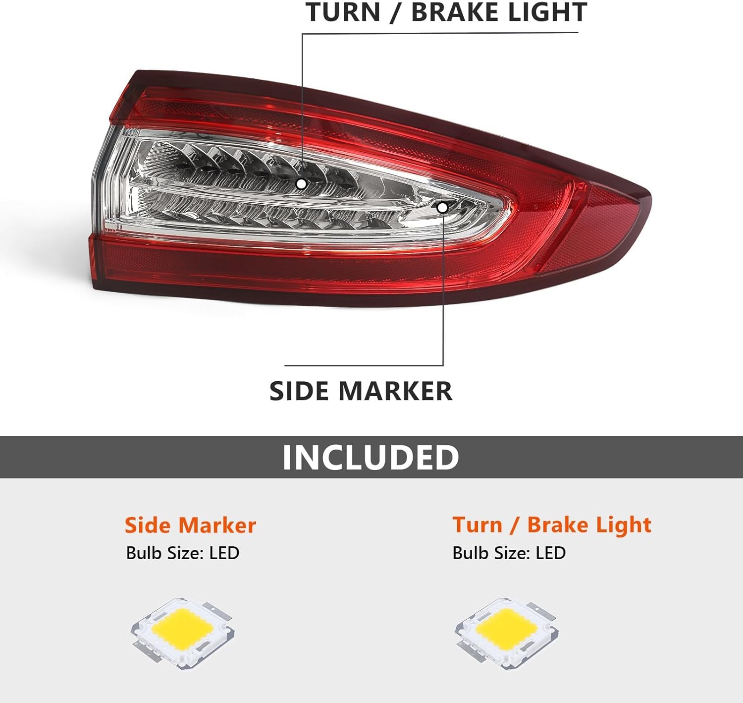 FIONE Tail Light Assembly Compatible with Ford Fusion S SE 2013 2014 2015 2016 Brake Rear Lamp Right Passenger Side FO2805110
