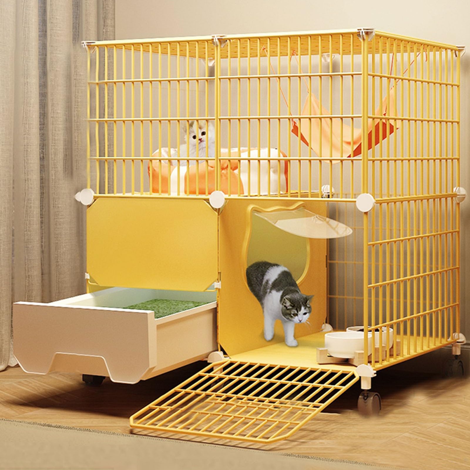 Cage pour chat spacieuse résolvant le manque d'espace avec bac à litière pour 2 chats