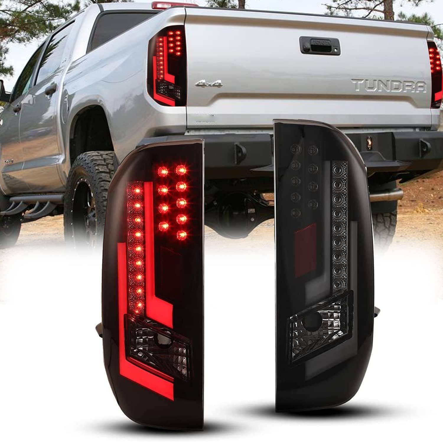 Tail Light Assembly Compatible with 2014 2015 2016 2017 2018 2019 2020 Toyota Tundra, Taillights with Turn Signal Light/DRL/Brake Rear Lights Sequential Rear Lamps - Matte Black/Clear Len