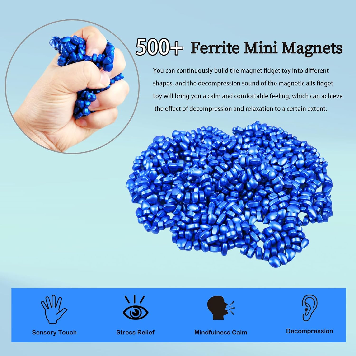 Magnetic Ferrite Putty Rock, More Than 500 Mini Weak Magnet Smooth Ferrite Pebbles, Small Magnetic Beads Fidget Adults Toys for Office,Tiny Magnet Balls Fidget Toys for Adults and ADHD