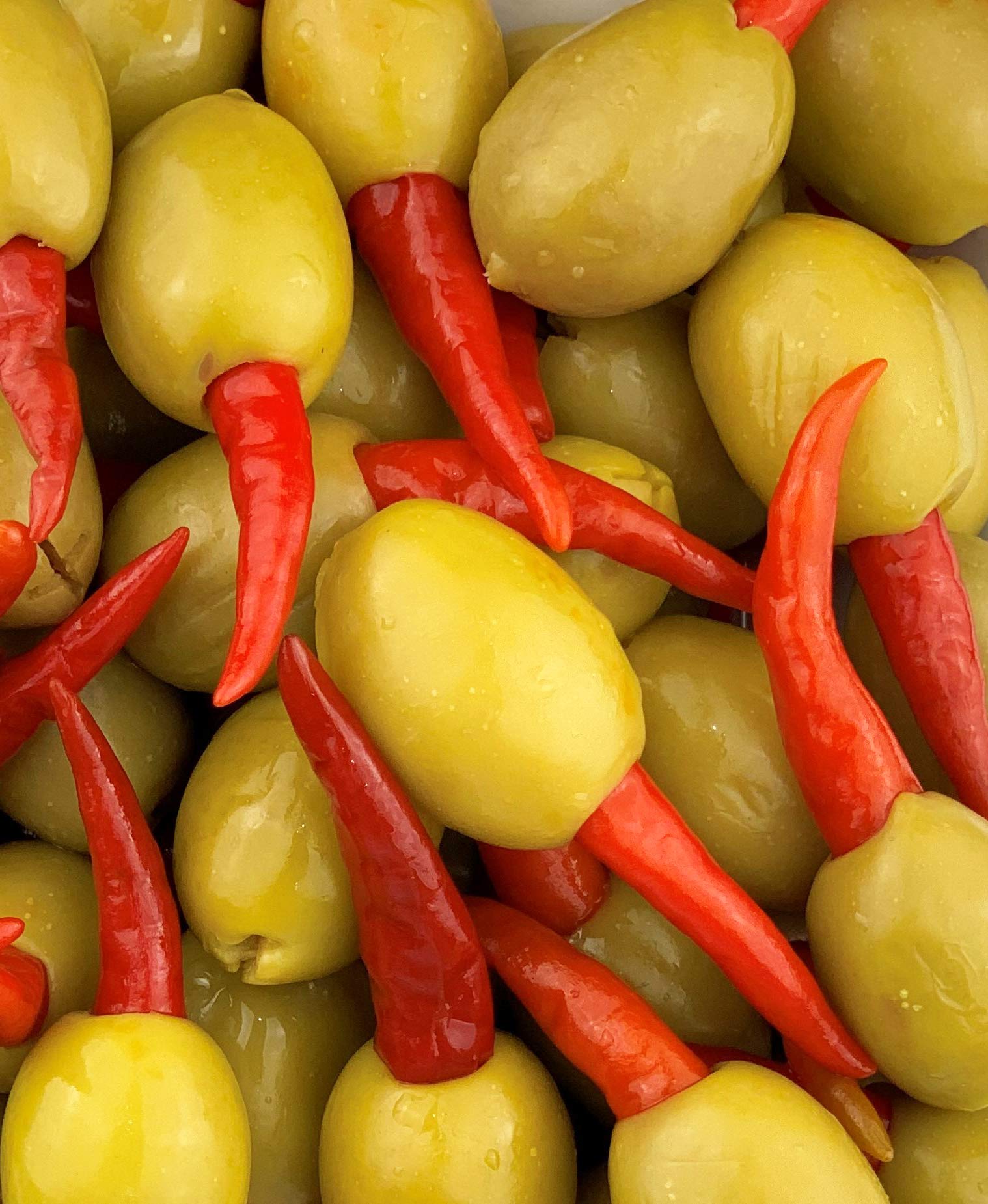 Greek Olives Stuffed with PIRI PIRI Peppers - Peri Peri Olives - Net Wt. 1.5 Kg (Drained Wt. 800g)