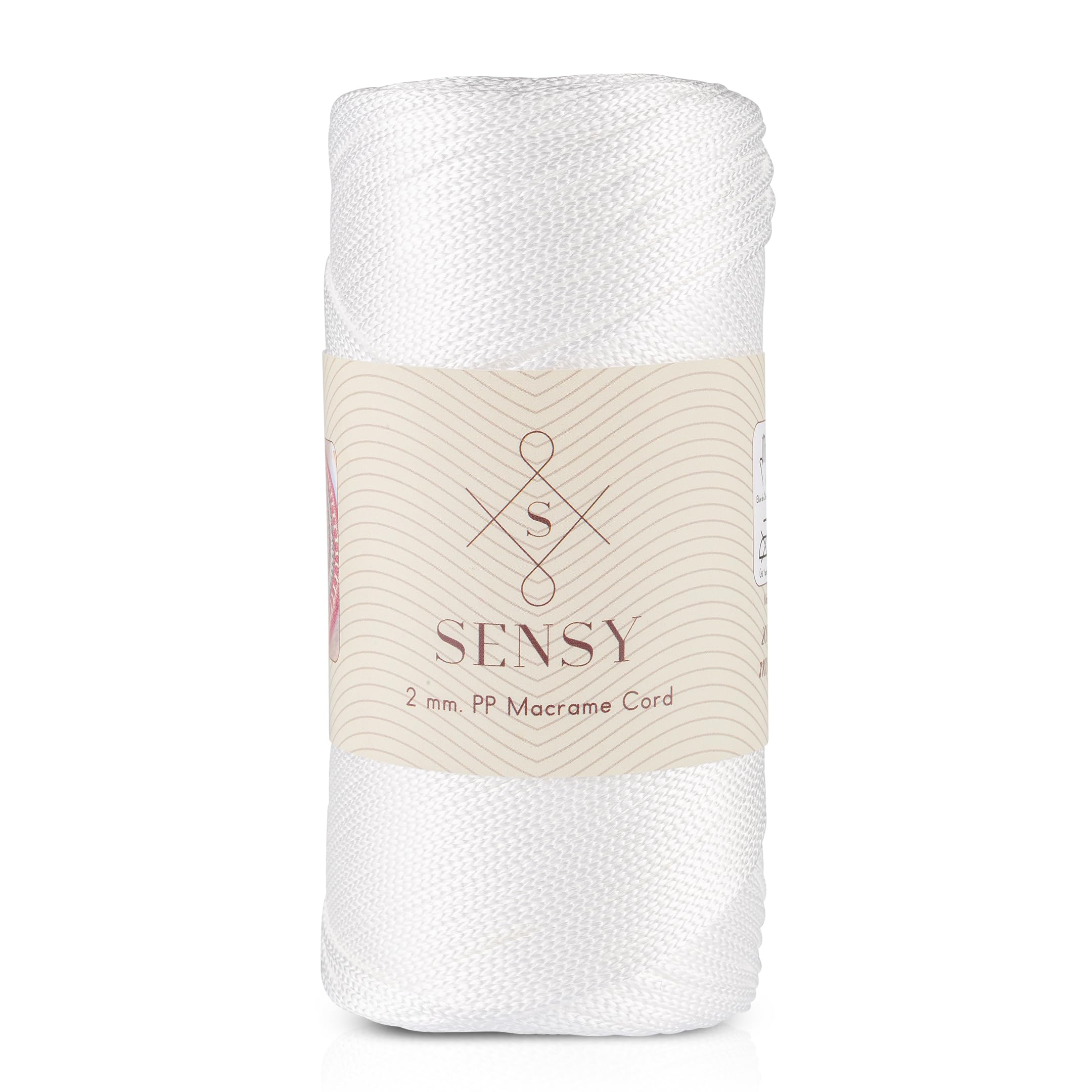 S SENSY 2mm 251 Yards Polyester Rope 100% Polypropylene Cord for Macrame, Crochet, Knitting (White, Cord)