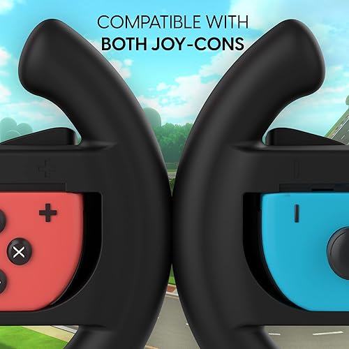 Vista 3 de TalkWorks Video Game Wheels & Controllers Nintendo Switch + OLED Joy-Con Compatible - 2 Wheels, 2 Mini Controllers - Handheld Joystick Remote