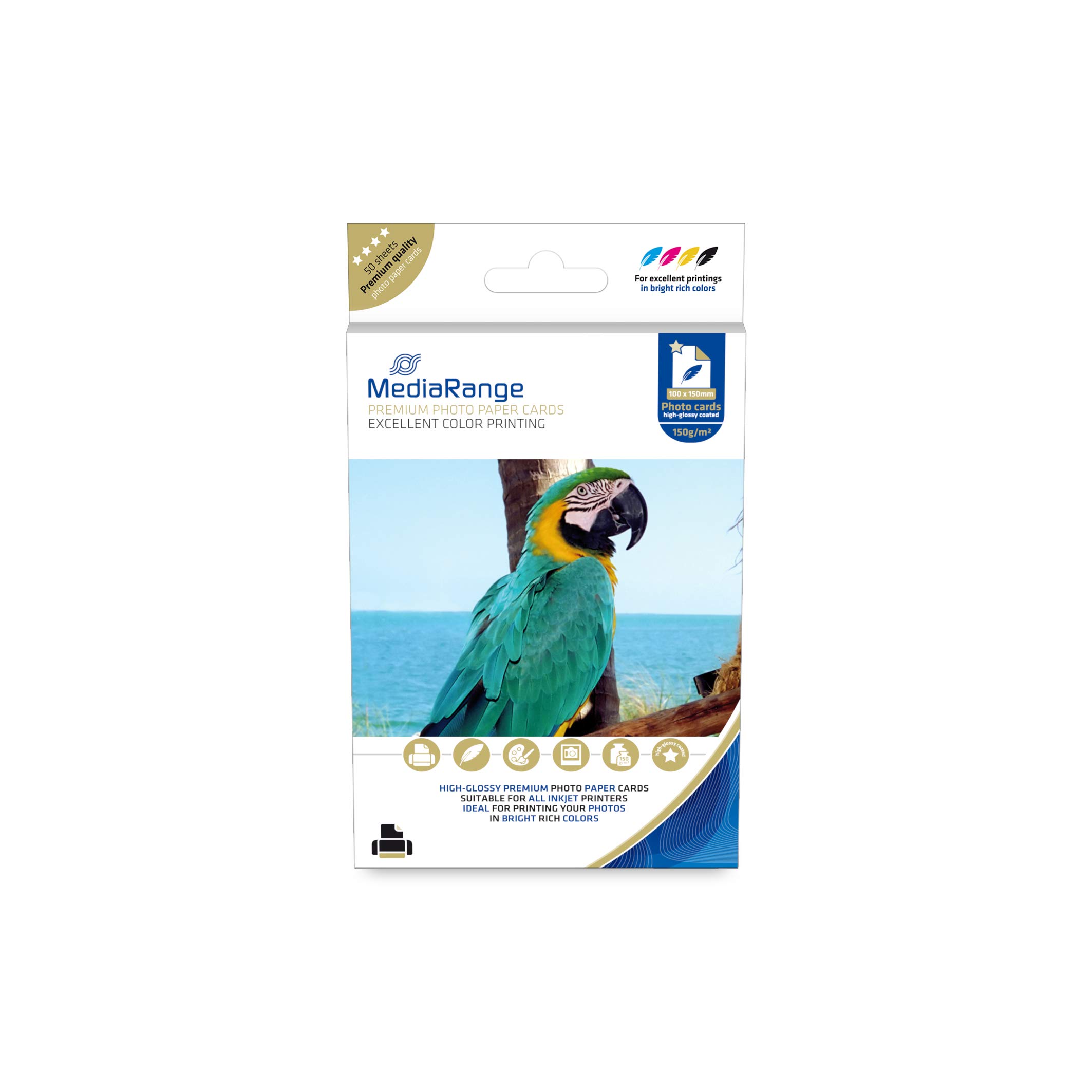 MediaRange Fotopapier-Karten 100 x 150 mm, hochglänzend, 150 g/m², 50 Blatt, weiß
