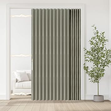 Jilron Accordian Door Curtain, 100% Blackout Folding Magnetic Doorway Curtains,Linen Style Closet Doors,for Room Divider,Privacy ProtectionW72 x L78,Grey,1 Panel