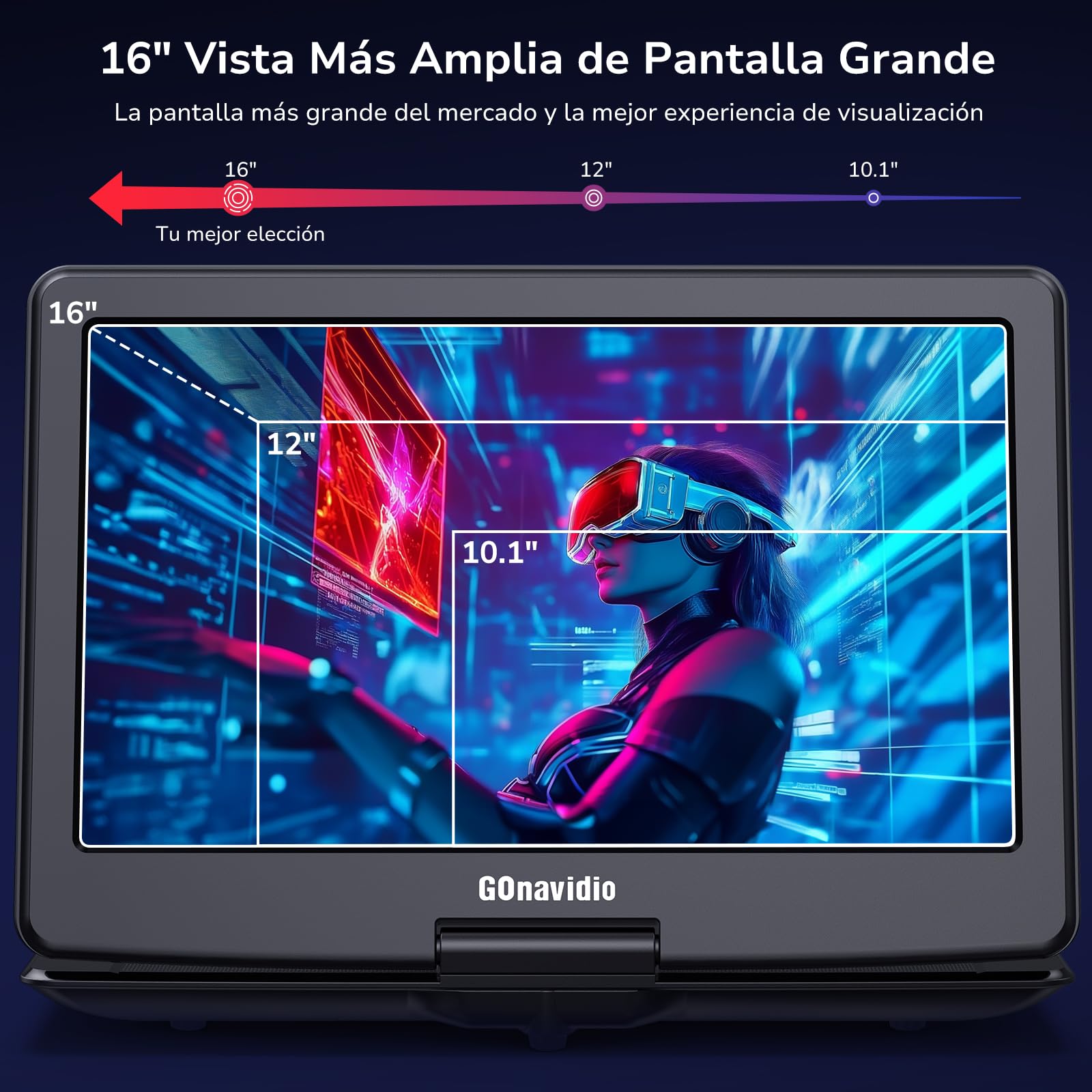 GOnavidio 17,9" DVD Portátil para Coche Niños con HDMI Pantalla Ancha de 16", Reproductor de DVD con Batería Recargable de 6 Horas, Soporta USB/SD, MP4, MKV