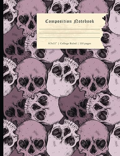 College Ruled Skulls Notebook for Halloween | Purple Gothic Composition Notebook | Spooky Design | 110 Pages 55 Sheets (Large 11" x 8.5")