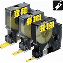 Compatible with DYMO Heat Shrink Tube Labels Yellow 18052 18054 18056 1/4", 3/8", 1/2" Label Tape for DYMO Rhino 4200 5200 5000 Industrial Label Maker, 3-Pack, Black on Yellow, 4.9 Feet