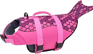 Mermaid Dog Life Jacket, Pink Ripstop Dog Life Vest for Swimming & Boating, High Buoyancy Adjustable Pet Vest with Durable Rescue Handle & D-Ring, for Small/Medium/Large Dogs Mermaid, M