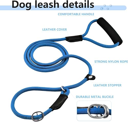 Miniatura 2 de 3 correas antideslizantes para perros, correa ajustable de entrenamiento para perros de 6 pies, correa de cuerda de nailon fuerte con mango