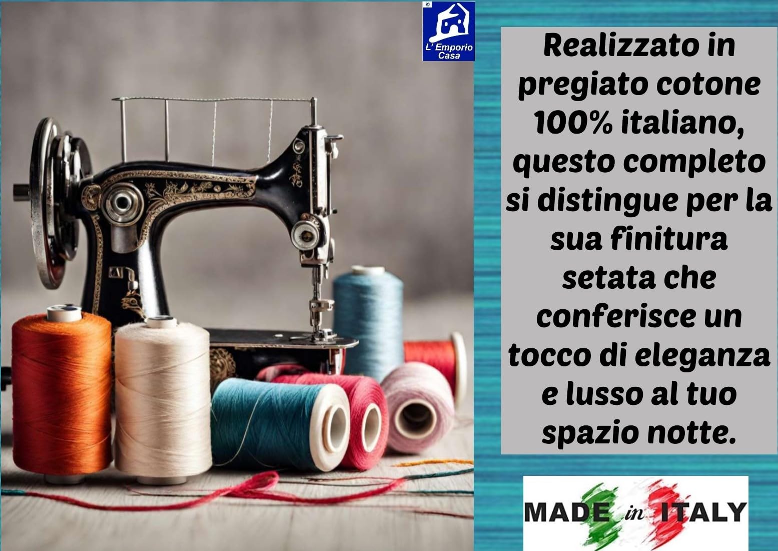 L'Emporio Casa Set Completo Lenzuola Matrimoniale Chloè, 100% Cotone Italiano, Effetto Setato (Drappo Grigio)