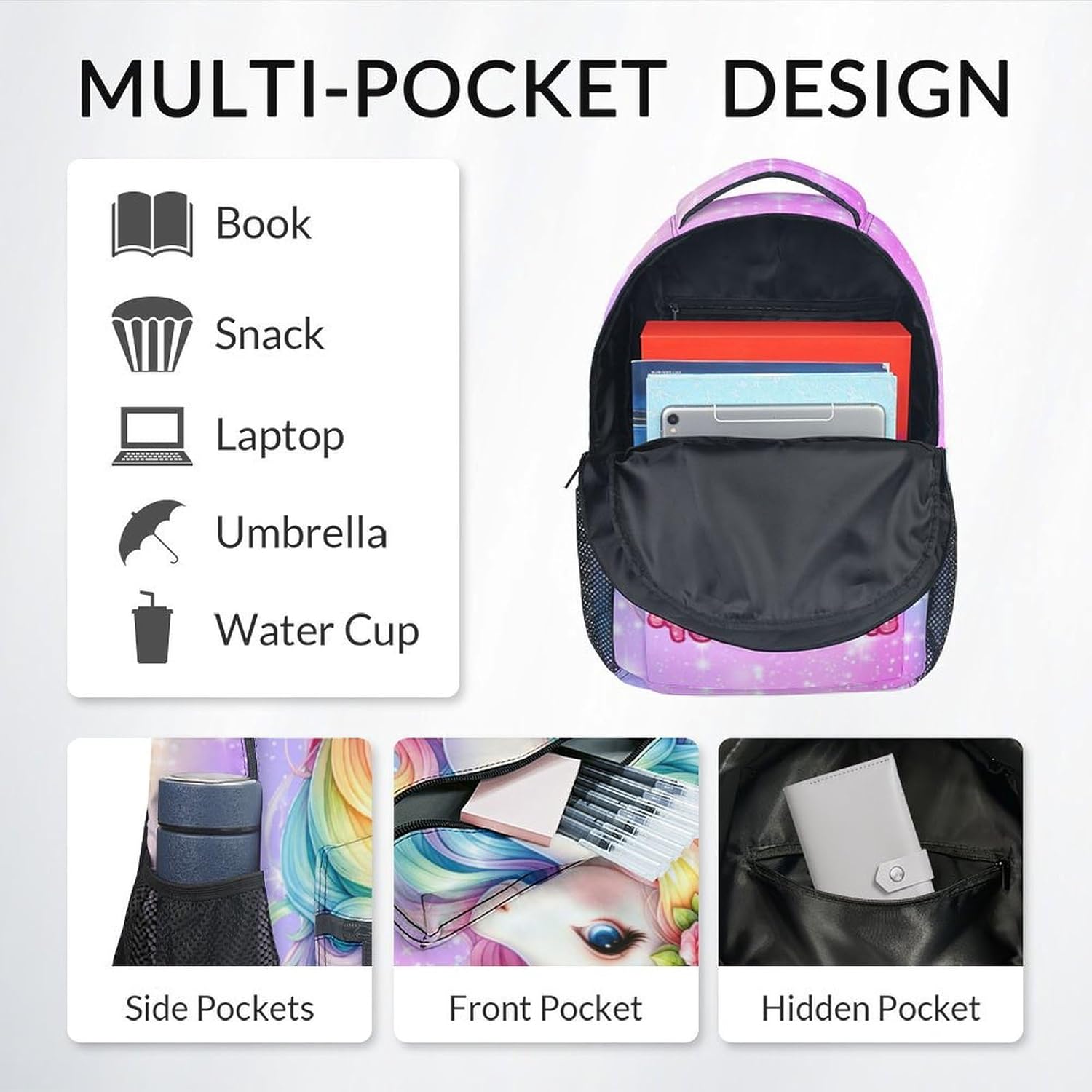 Bookbag for Girls - Personalized Unicorn Backpacks with Name for Kids - Custom Toddler Bookbag Gifts for Daughter - School Bag for Kindergarten/Preschool/Elementary(17 Inch)
