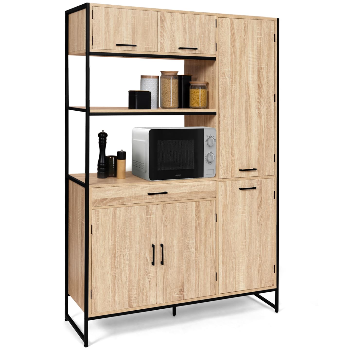IDMarket - Aparador de cocina con columna de almacenamiento de 120 cm Detroit 6 puertas + cajón diseño industrial